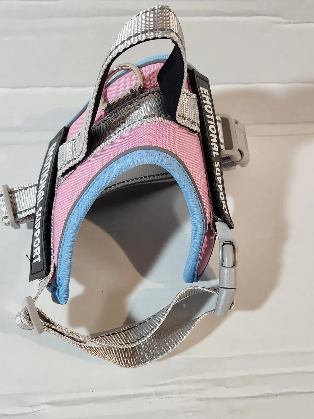 Emotional Support Pink & Blue Padded Dog Harness with Reflective Straps